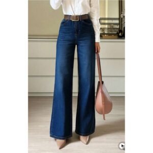Highwaist Navy Blue Blasted Wide Denim