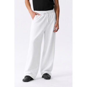 Unisex Highwaist Fleece Wide Leg Flapper Trouser – White