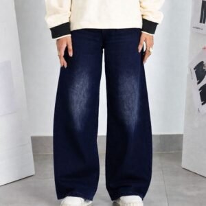 Unisex Wide Leg Relax Washed Navy Denim
