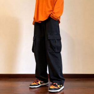 Unisex Black Wide Leg Cargo