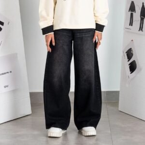 Acid Washed Black Wide Leg Unisex Jeans