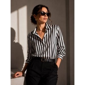 Black Strip-Oversize Casual Lounge Wear Buttoned Up Shirt/Unisex Buttoned Up Casual Wear