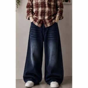 Unisex Wide Leg Relax Washed Navy Denim