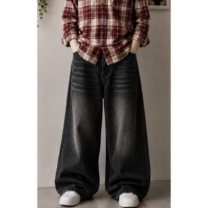 Acid Washed Black Wide Leg Unisex Jeans