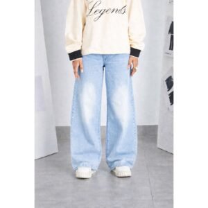Acid Washed Iceblue Wide Leg Unisex Jeans