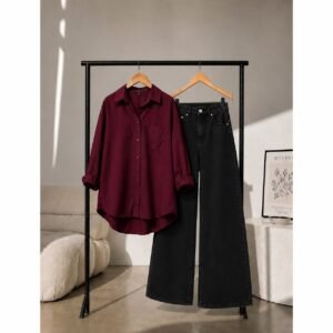 Double Dose-2pc (Black Denim & Maroon Button Down Shirt)