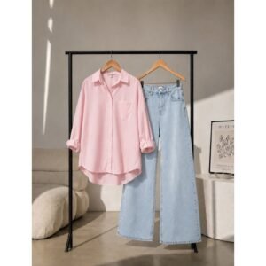 Double Dose-2pc (Iceblue Denim & Pink Button Down Shirt)