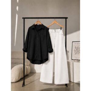 Double Dose-2pc (White Denim & Black Button Down Shirt)
