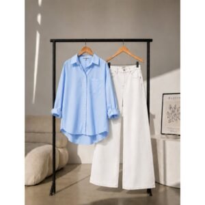 Double Dose-2pc (White Denim & Skyblue Button Down Shirt)