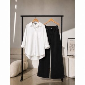 Double Dose-2pc (Black Denim & White Button Down Shirt)