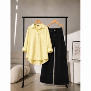 Double Dose-2pc (Black Denim & Lemon Button Down Shirt)