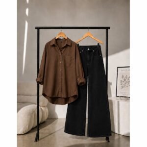 Double Dose-2pc (Black Denim & Brown Button Down Shirt)