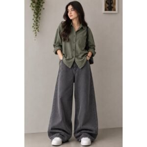 Highwaist Charcoal Wide Leg Denim For Women/Unisex