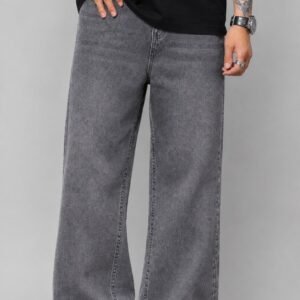 Mid Waist Dusky Grey Baggy Loose Leg Denim/Jeans